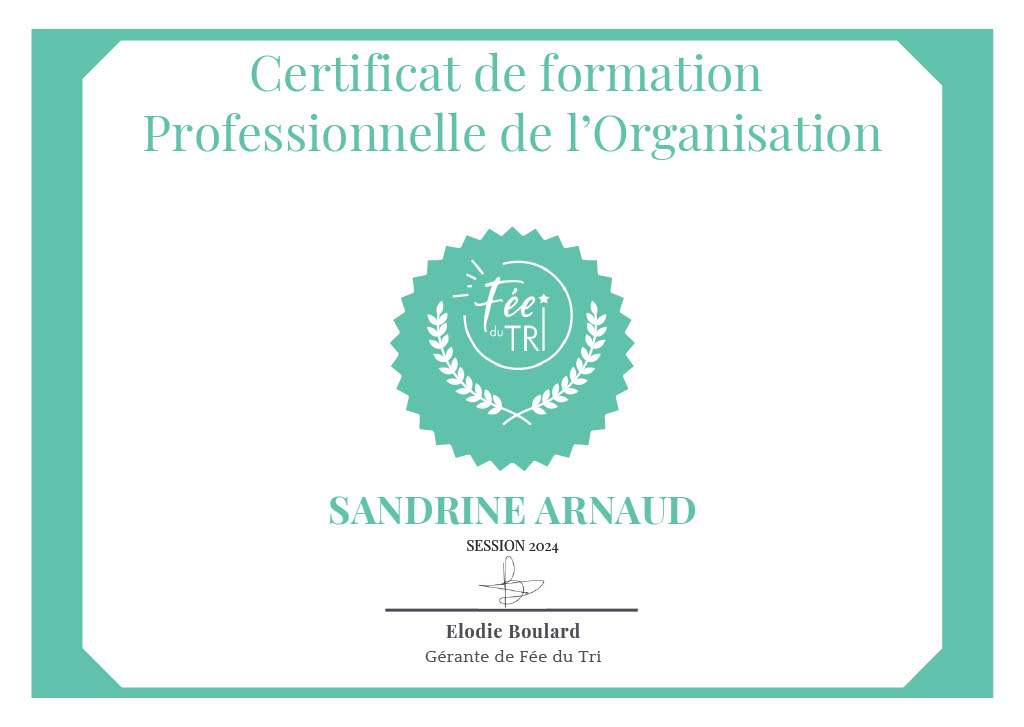 certificat de formation Fée du tri